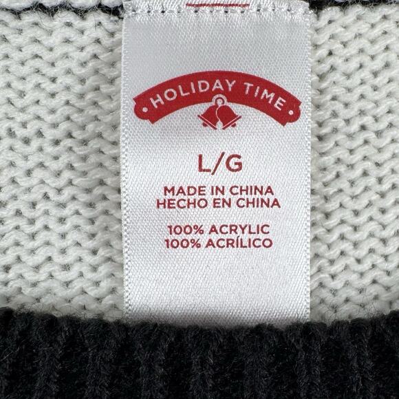 Reindeer Christmas Holiday Ugly Sweater with Jingle Bells Cream Black Size Lg - Picture 7 of 14